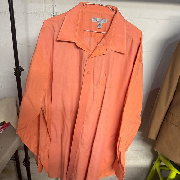 Linea Uomo long sleeve dress shirt size 19 36/37. Salmon color - Picture 1 of 3